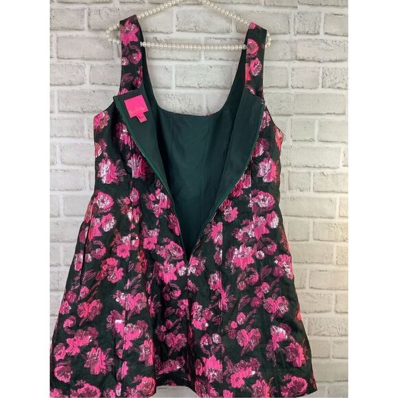 Lilly Pulitzer Leya Metallic Floral Jacquard Dress Evergreen Size 16 Like New - Picture 6 of 11